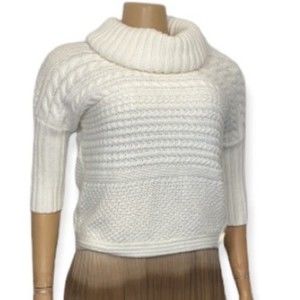 Love Always Sweater Cowl neck Ivory button side 3/4 ribbed sleeve size M